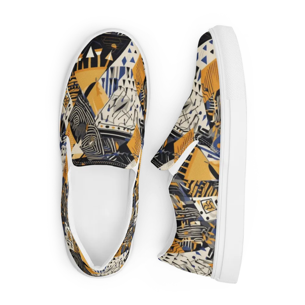 Golden Circuitry on Men's Slip-On Canvas Shoes — Front