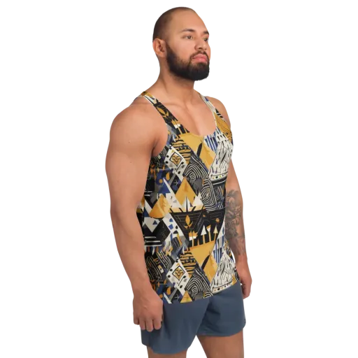 Golden Circuitry on a Men's Tank Top