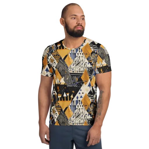 Golden Circuitry on a Men's Athletic T-Shirt
