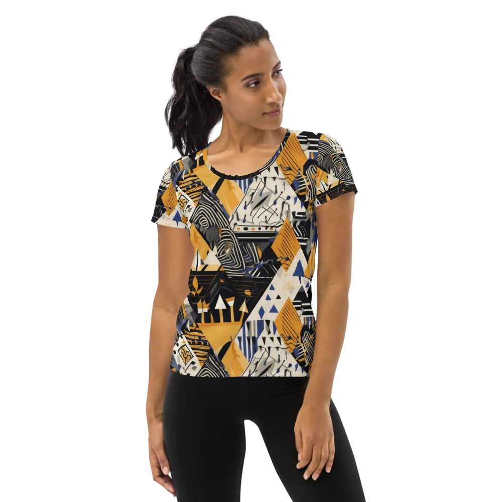 Golden Circuitry on Women's Athletic T-Shirt — Front