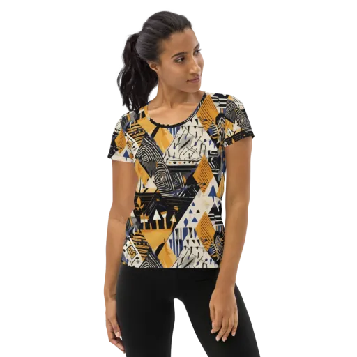 Golden Circuitry on a Women's Athletic T-Shirt