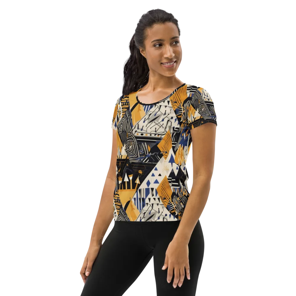 Golden Circuitry on Women's Athletic T-Shirt — Left