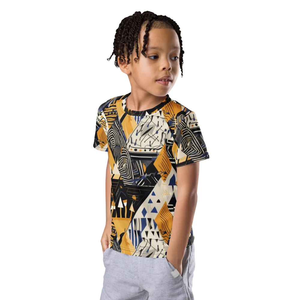Golden Circuitry on Kids Crew Neck T-Shirt — Left Front