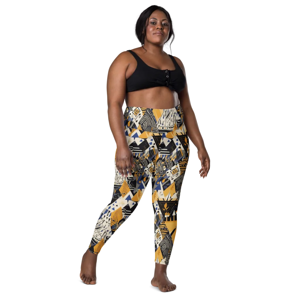 Golden Circuitry on Leggings with Pockets — Front