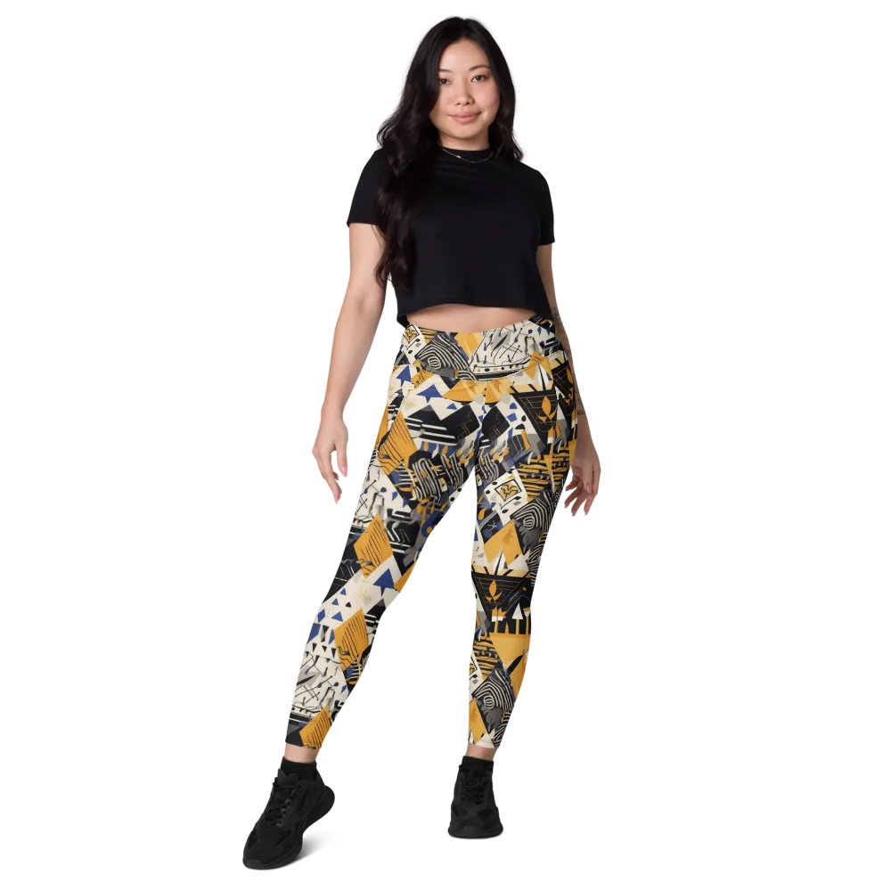 Golden Circuitry on Leggings with Pockets — Front