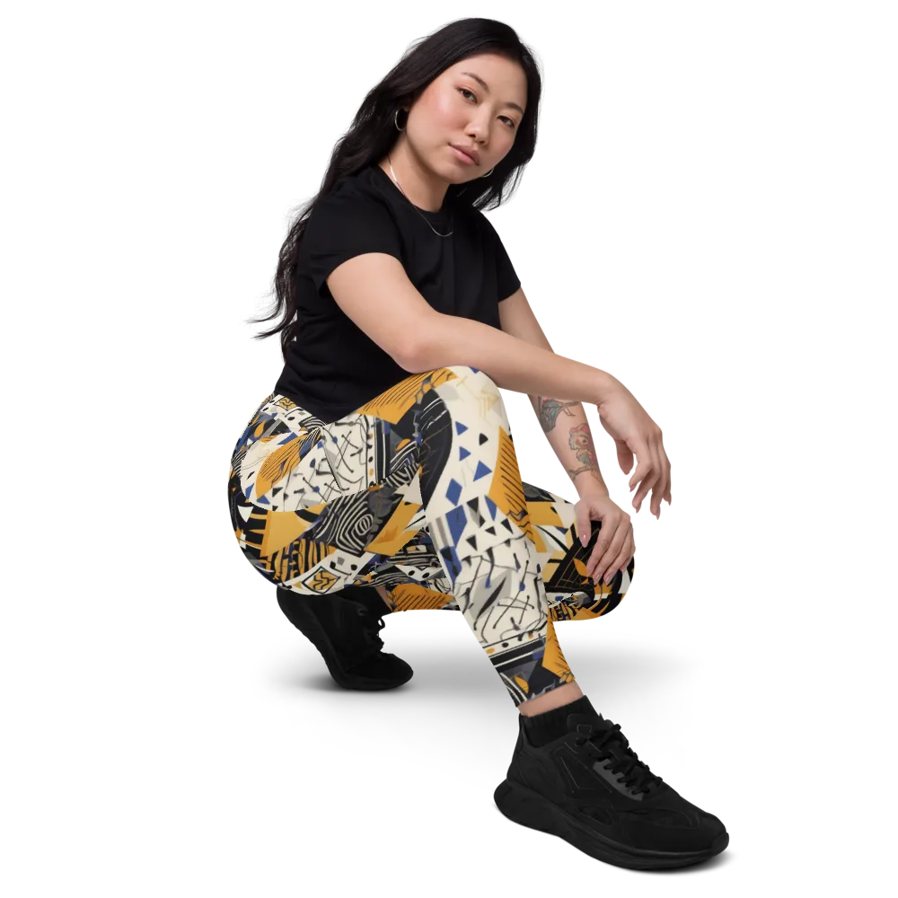 Golden Circuitry on Leggings with Pockets — Right Front