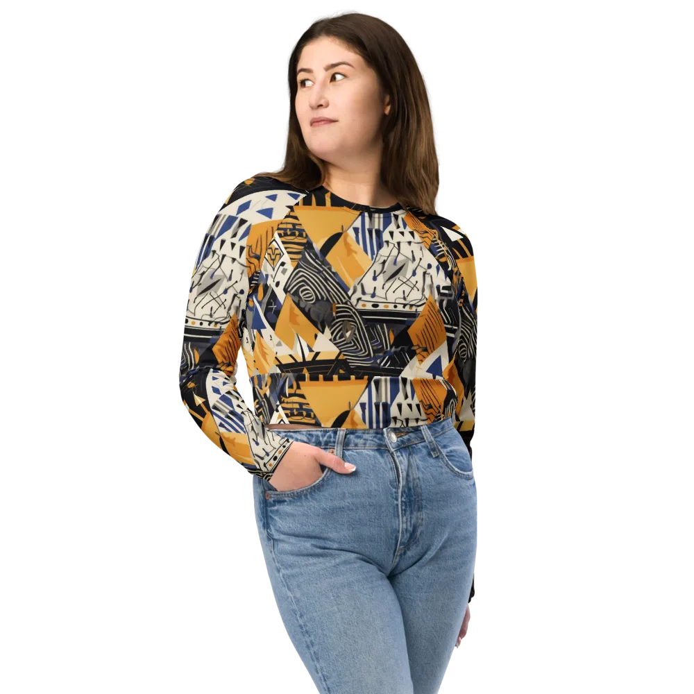 Golden Circuitry on Long Sleeve Crop Top — Front