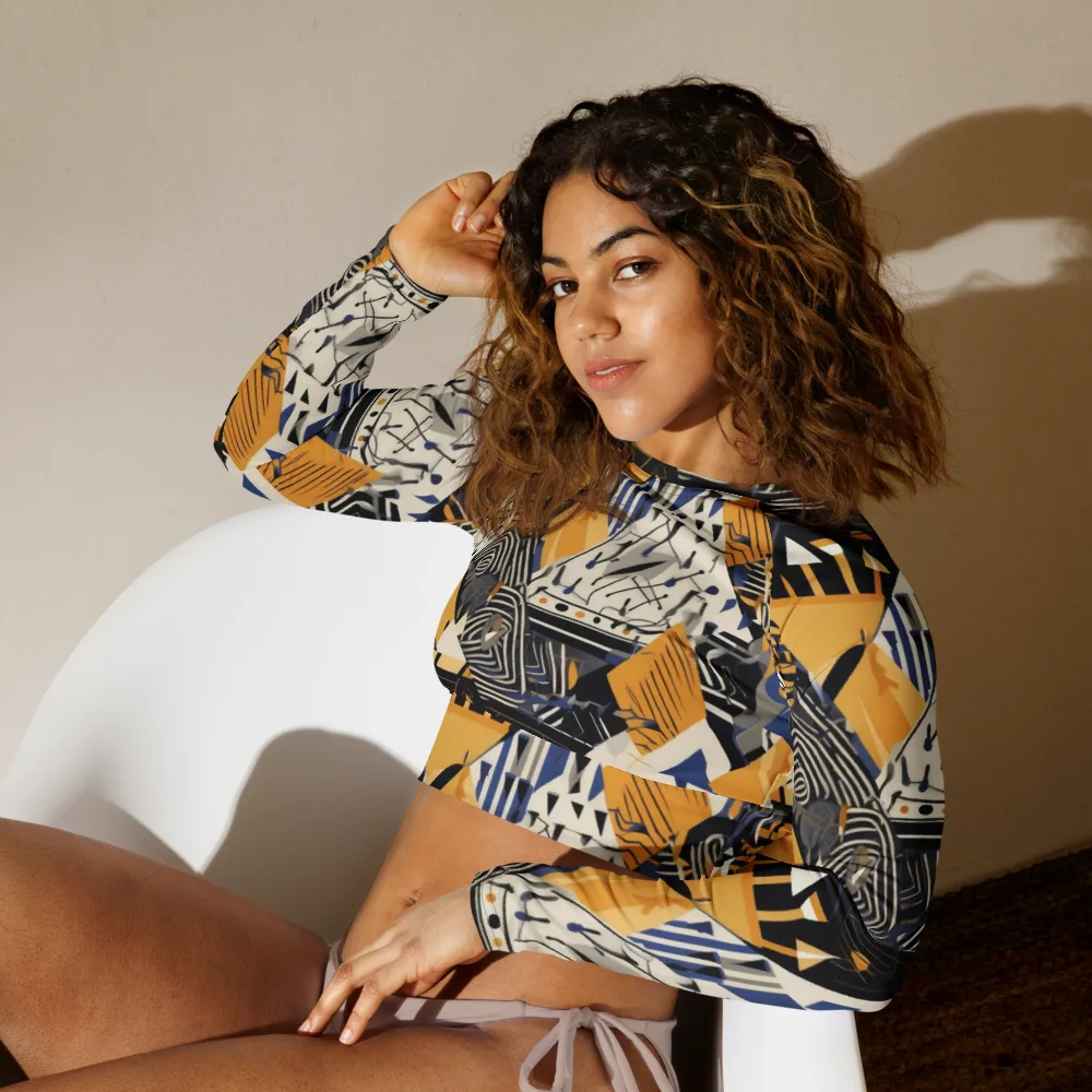 Golden Circuitry on Long Sleeve Crop Top — Left Front