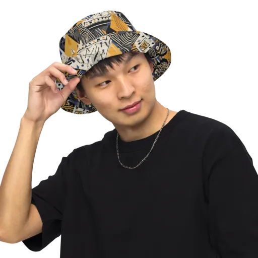 Golden Circuitry on a Reversible Bucket Hat