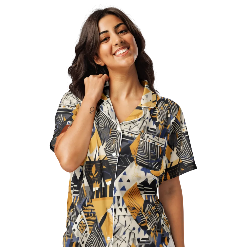 Golden Circuitry on Women's Short Sleeve Pajama Top — Front