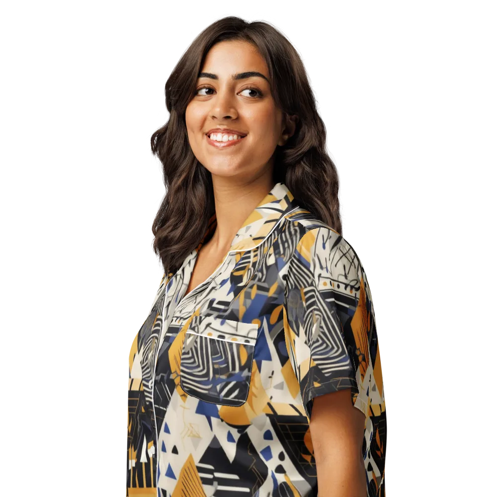 Golden Circuitry on Women's Short Sleeve Pajama Top — Left Front