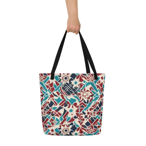 Deco Wildflower on a Large Tote Bag W/ Pocket
