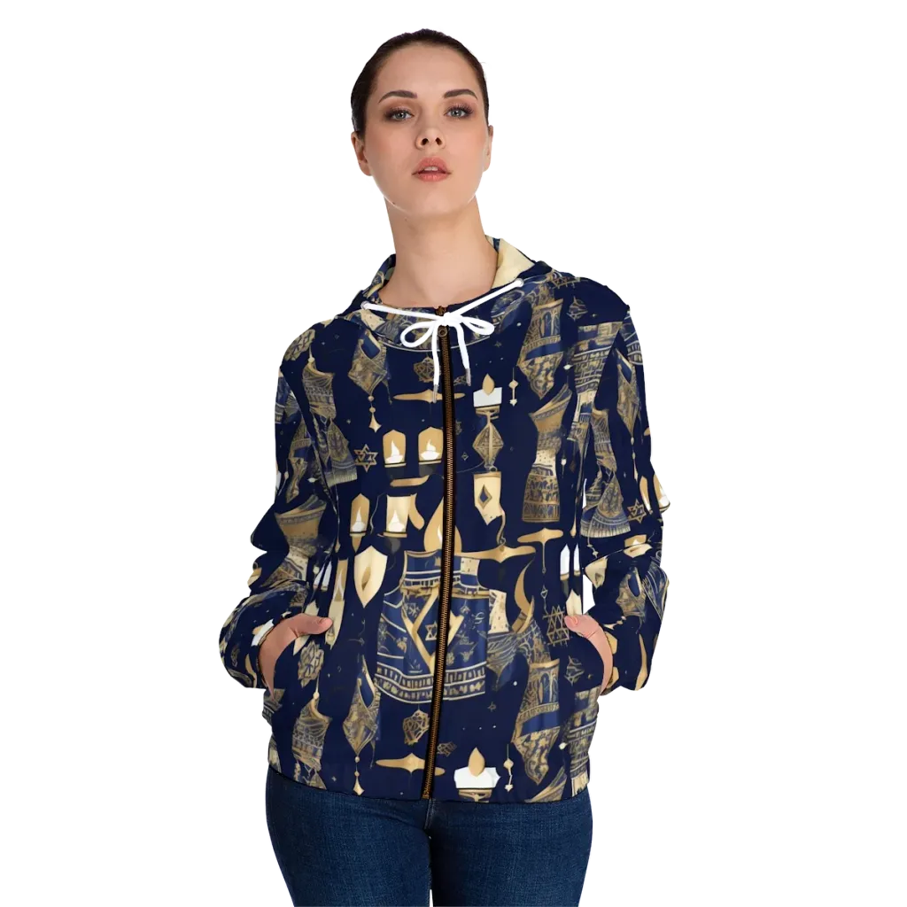 Gilded Vigil on Women's Full-Zip Hoodie — Front On Person