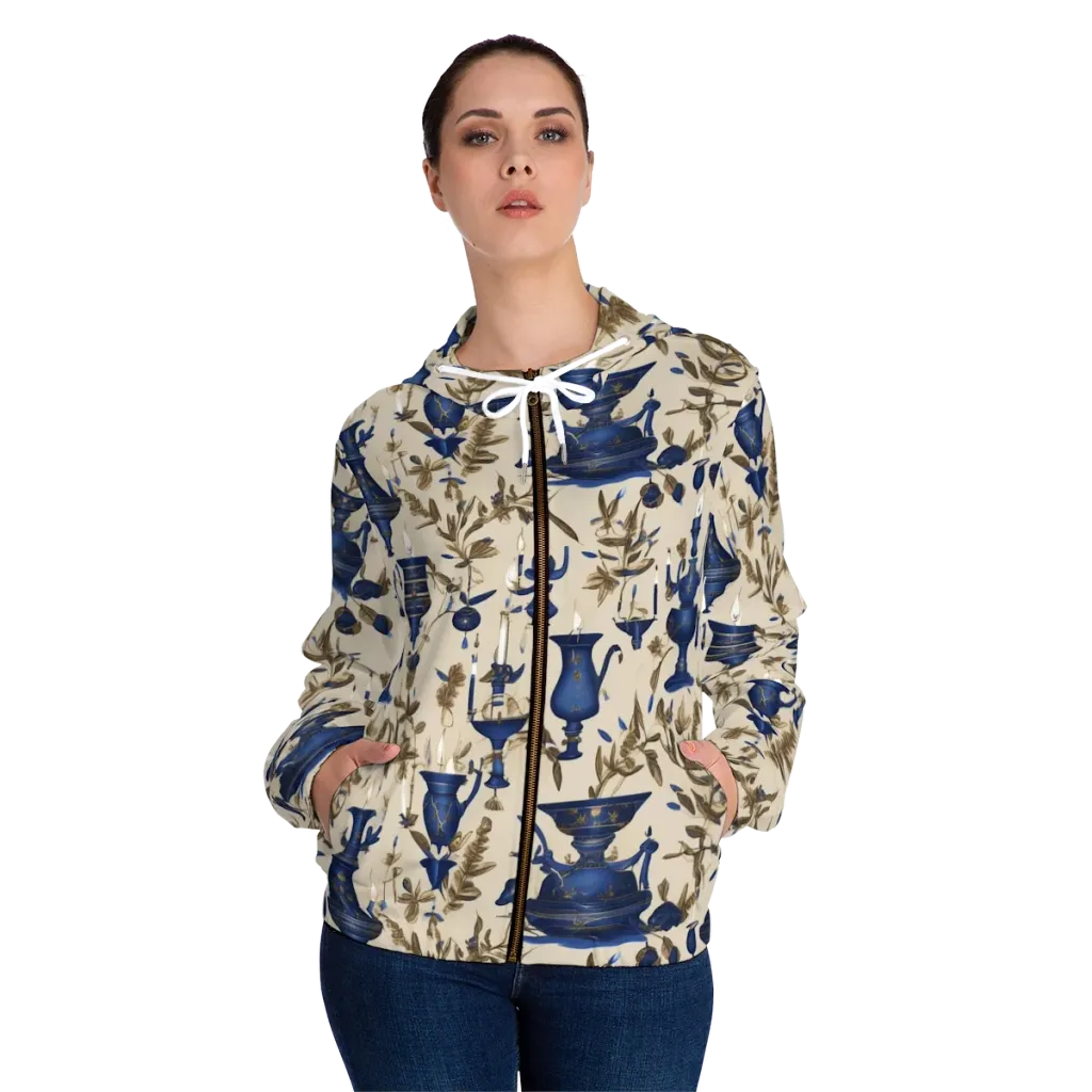 Blue Hour Still Life on Women's Full-Zip Hoodie — Front On Person