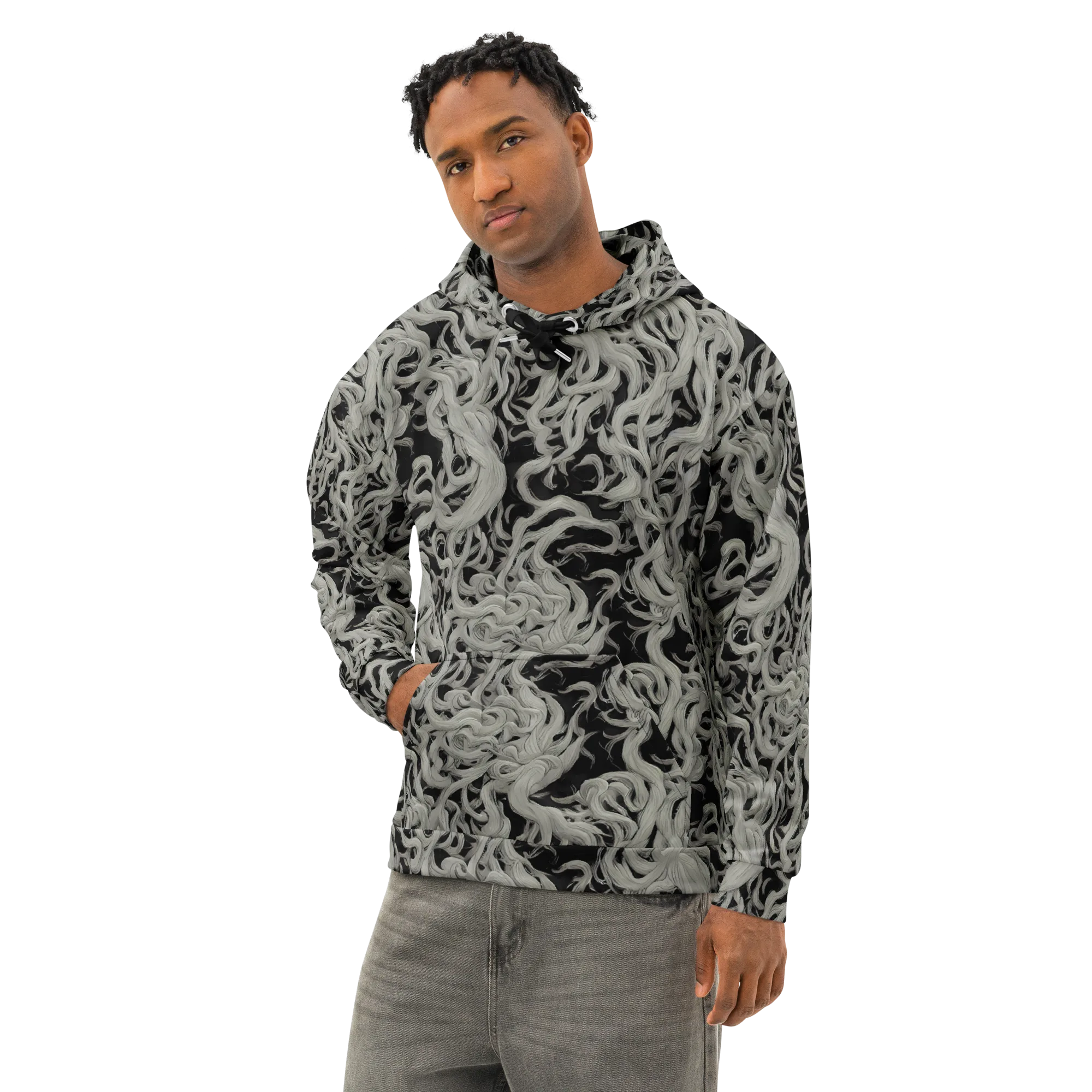 Ashen Current on Cotton Hoodie — Left Front