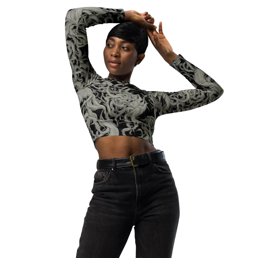 Ashen Current on Long Sleeve Crop Top — Front