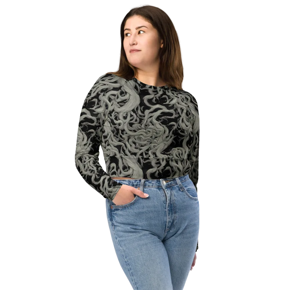 Ashen Current on Long Sleeve Crop Top — Front