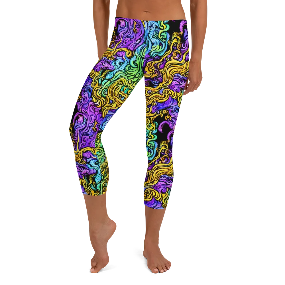 Electric Whorl on Capri Leggings — Front