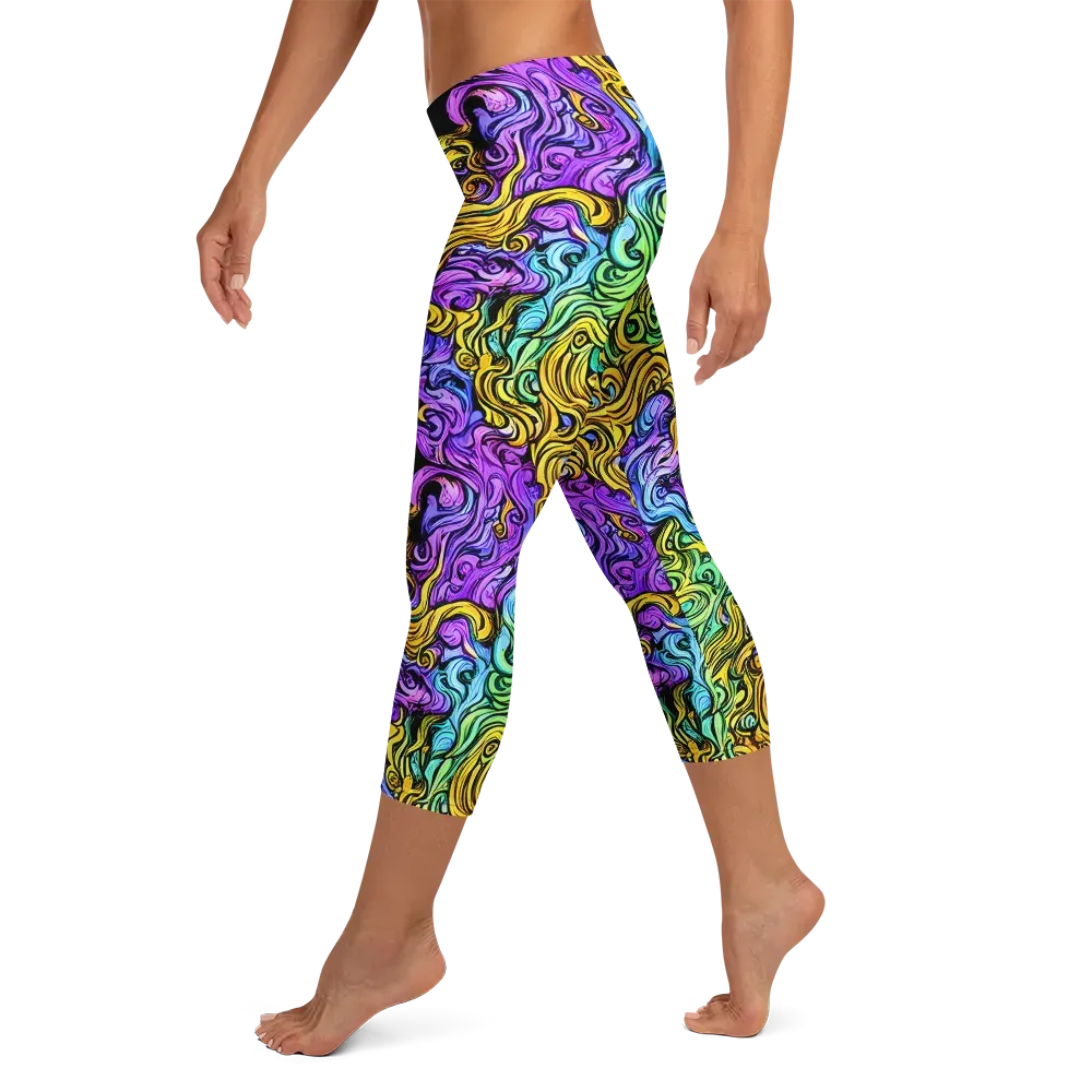 Electric Whorl on Capri Leggings — Left