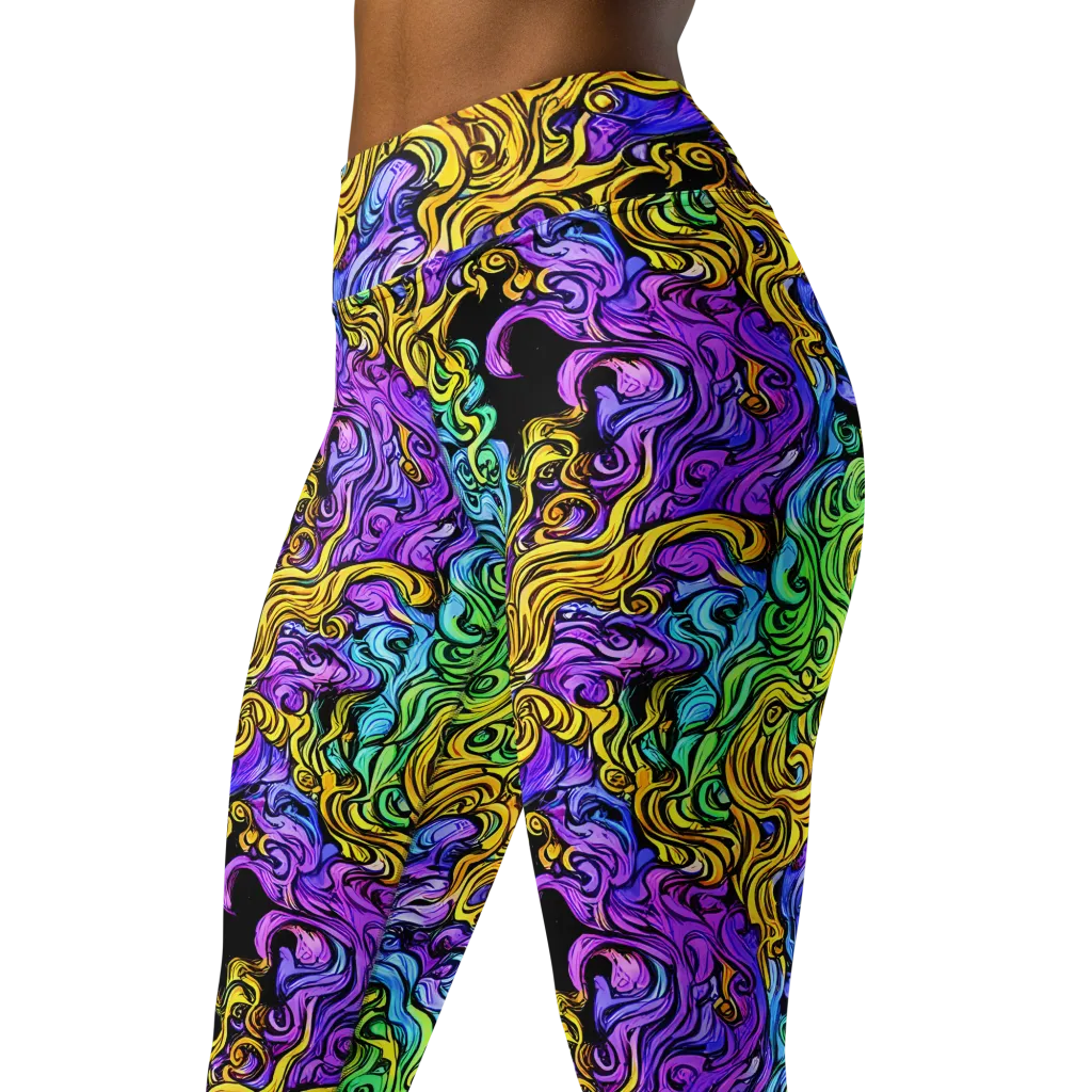 Electric Whorl on Yoga Leggings — Left Front