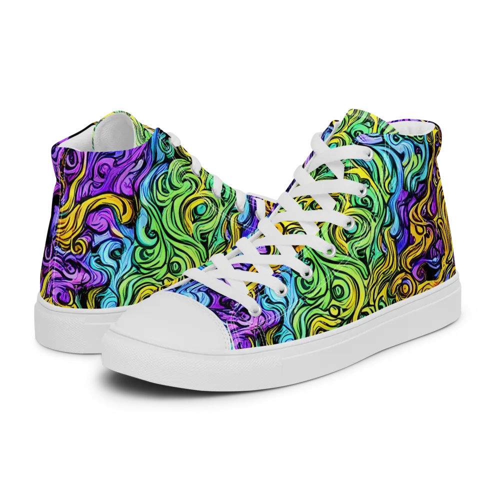 Electric Whorl on Men's High Top Canvas Shoes — Left