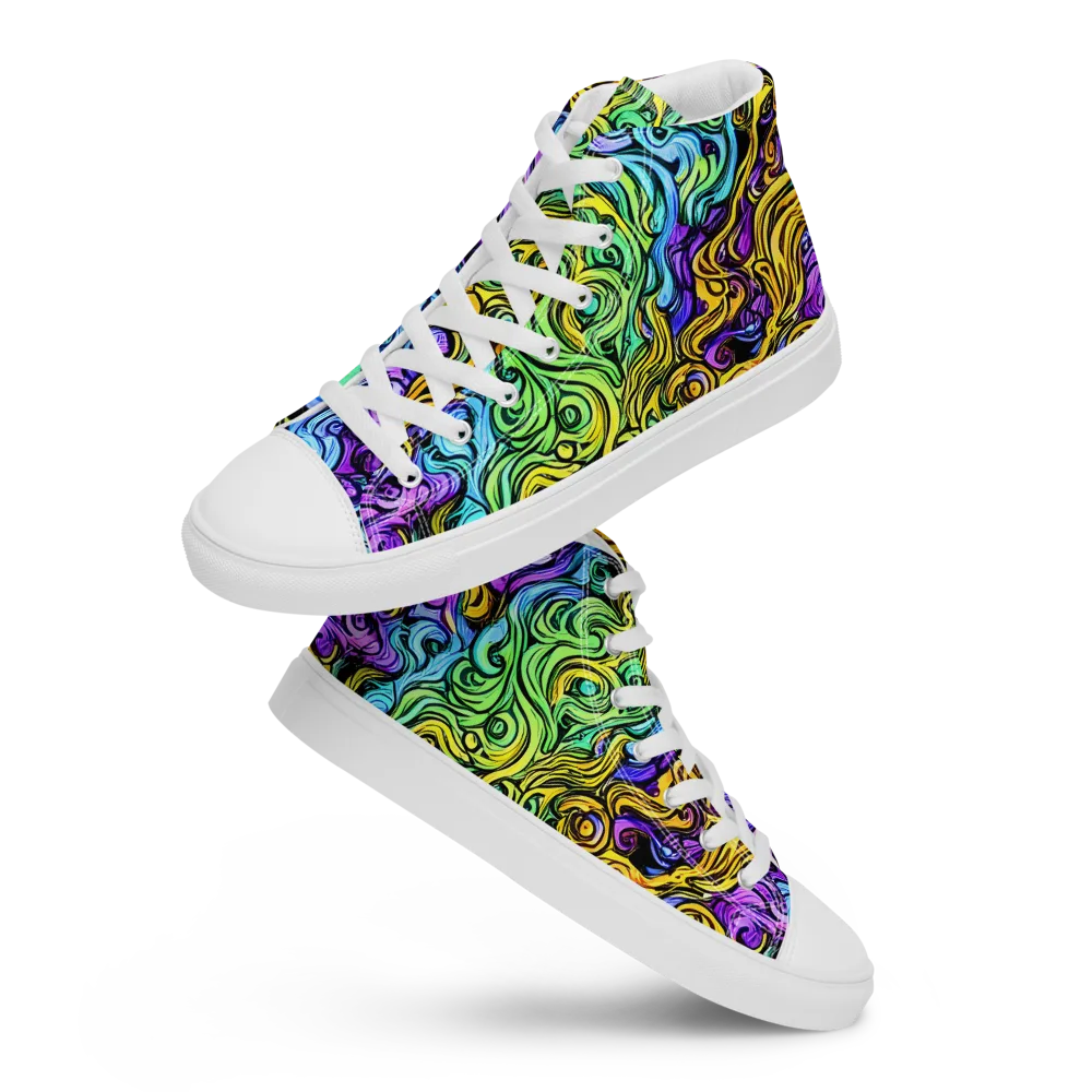 Electric Whorl on Men's High Top Canvas Shoes — Front