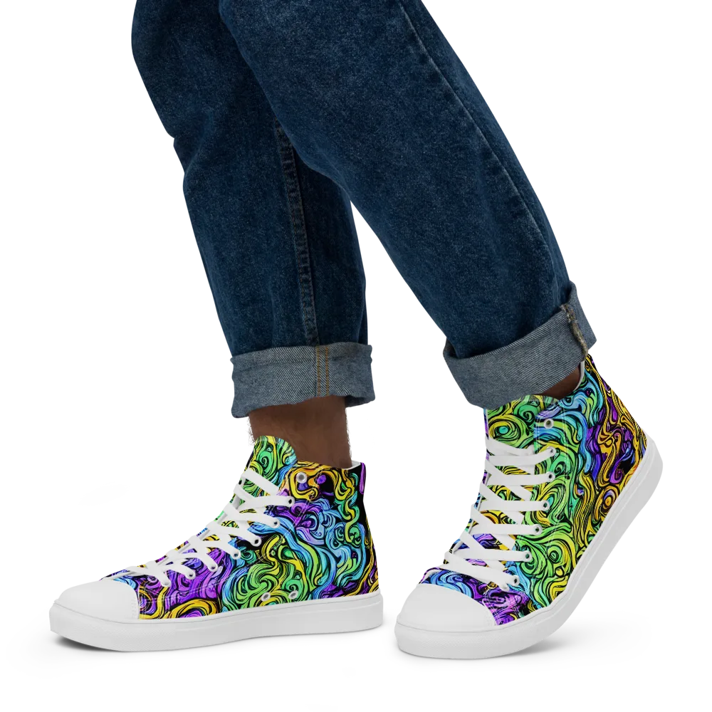 Electric Whorl on Men's High Top Canvas Shoes — Left