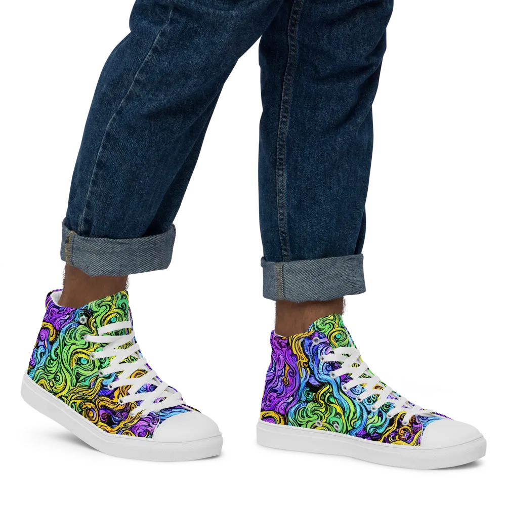 Electric Whorl on Men's High Top Canvas Shoes — Right