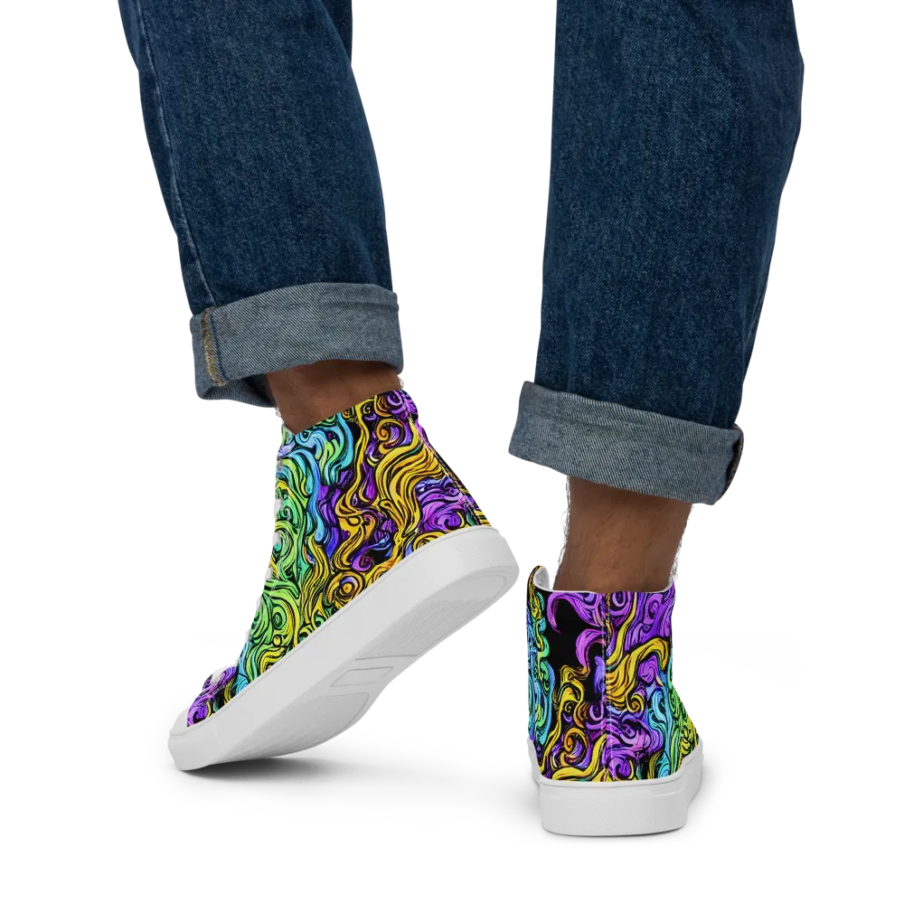 Electric Whorl on Men's High Top Canvas Shoes — Back