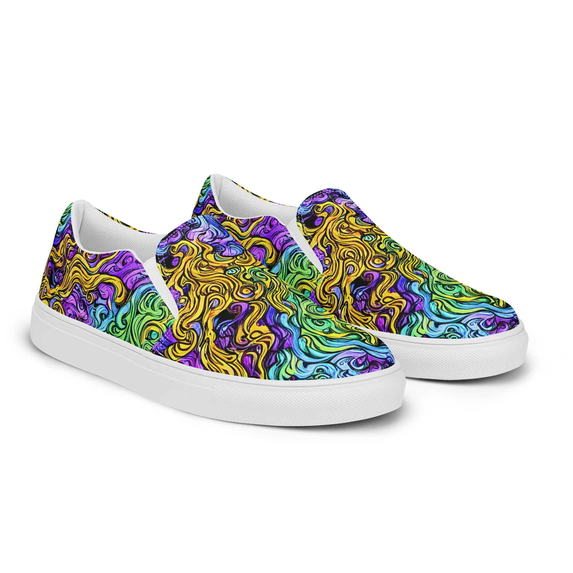 Electric Whorl on Men's Slip-On Canvas Shoes — Right Front