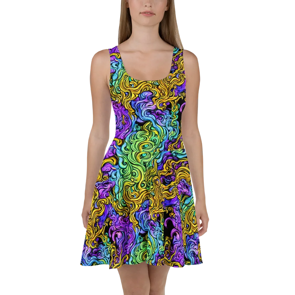 Electric Whorl on Skater Dress — Front
