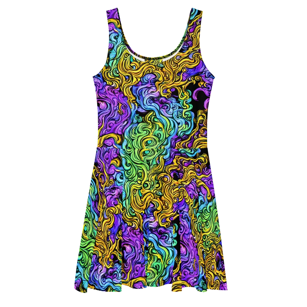 Electric Whorl on Skater Dress — Front