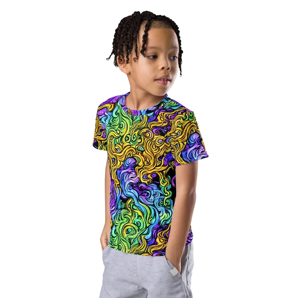 Electric Whorl on Kids Crew Neck T-Shirt — Left Front
