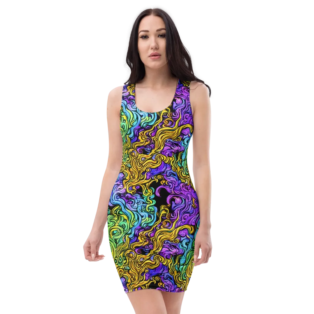 Electric Whorl on Bodycon Dress — Front