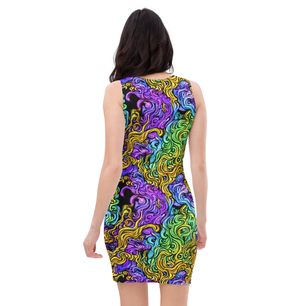 Electric Whorl on Bodycon Dress — Back