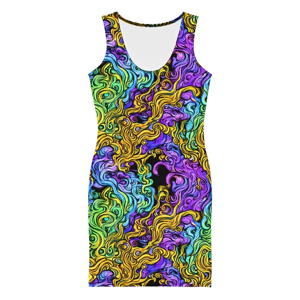 Electric Whorl on Bodycon Dress — Front