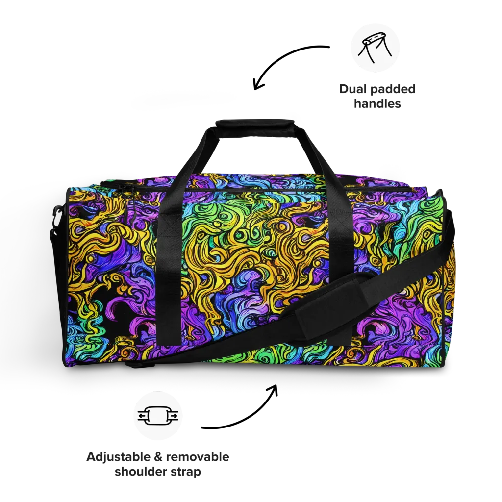 Electric Whorl on Duffle Bag — Front