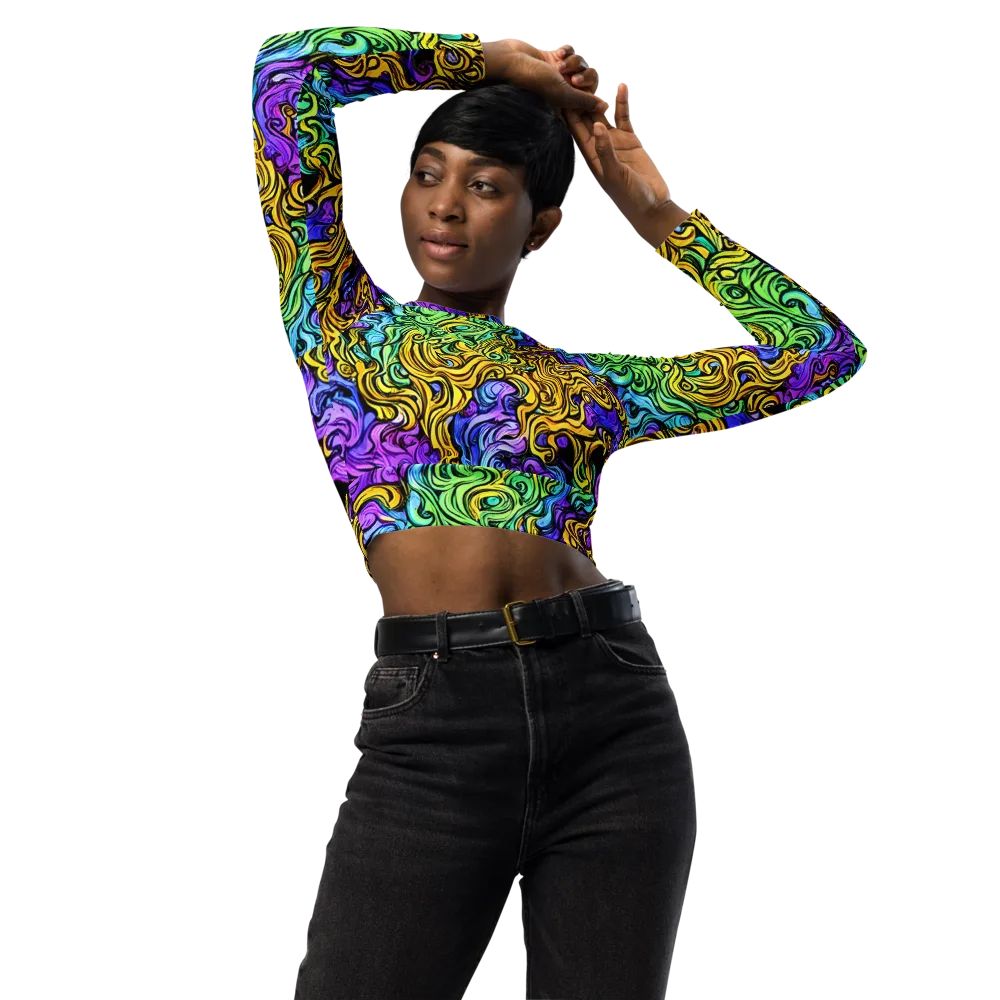Electric Whorl on Long Sleeve Crop Top — Front