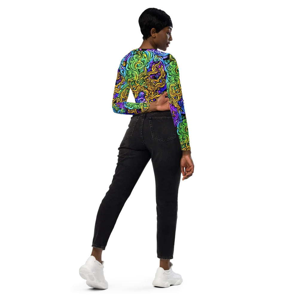 Electric Whorl on Long Sleeve Crop Top — Right Back