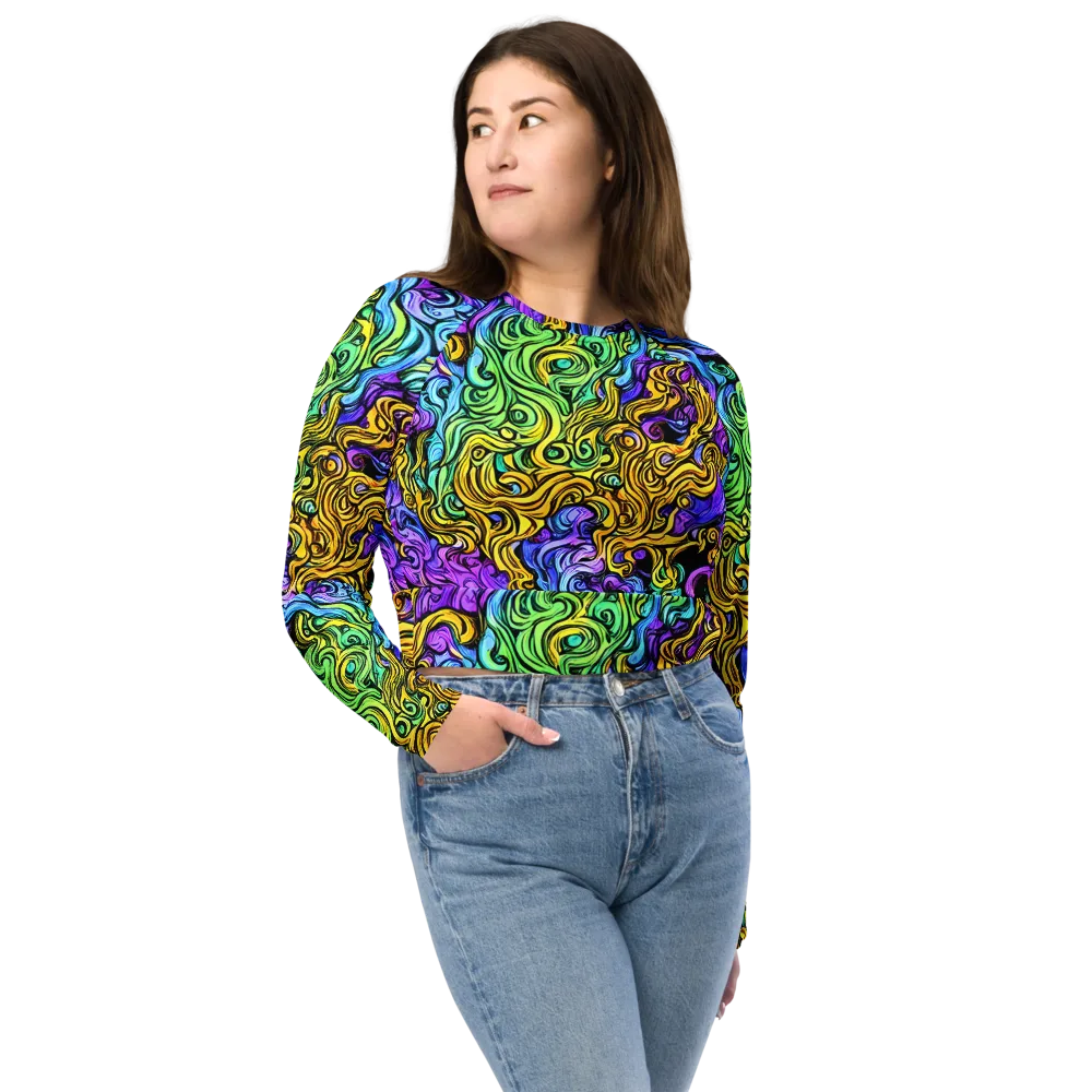 Electric Whorl on Long Sleeve Crop Top — Front