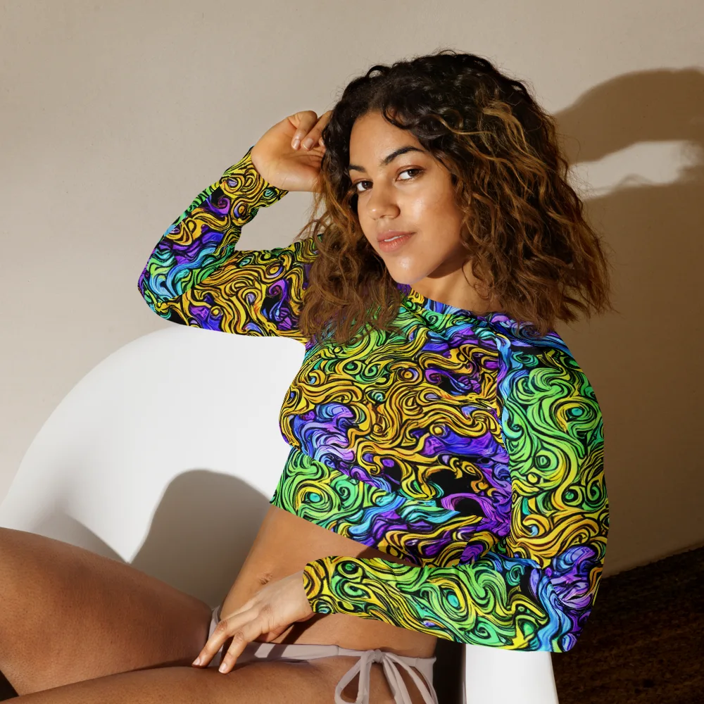 Electric Whorl on Long Sleeve Crop Top — Left Front