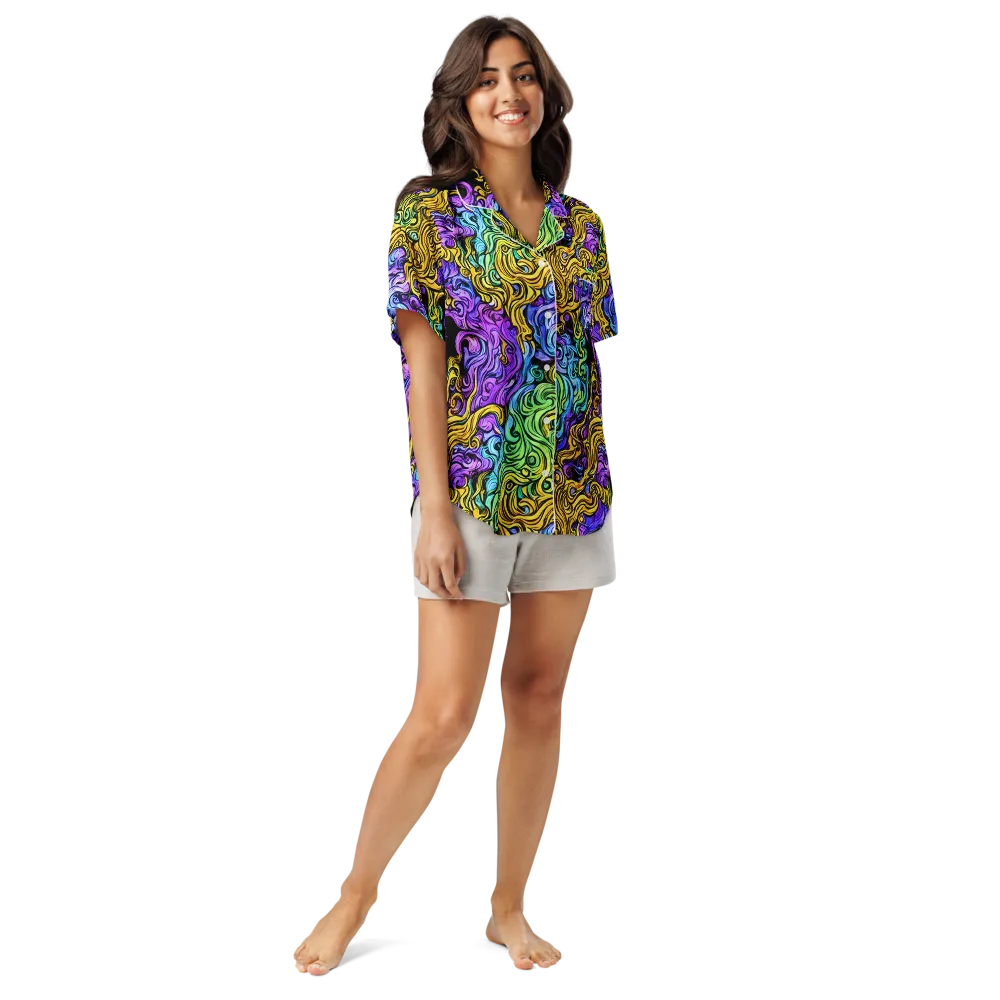 Electric Whorl on Women's Short Sleeve Pajama Top — Front
