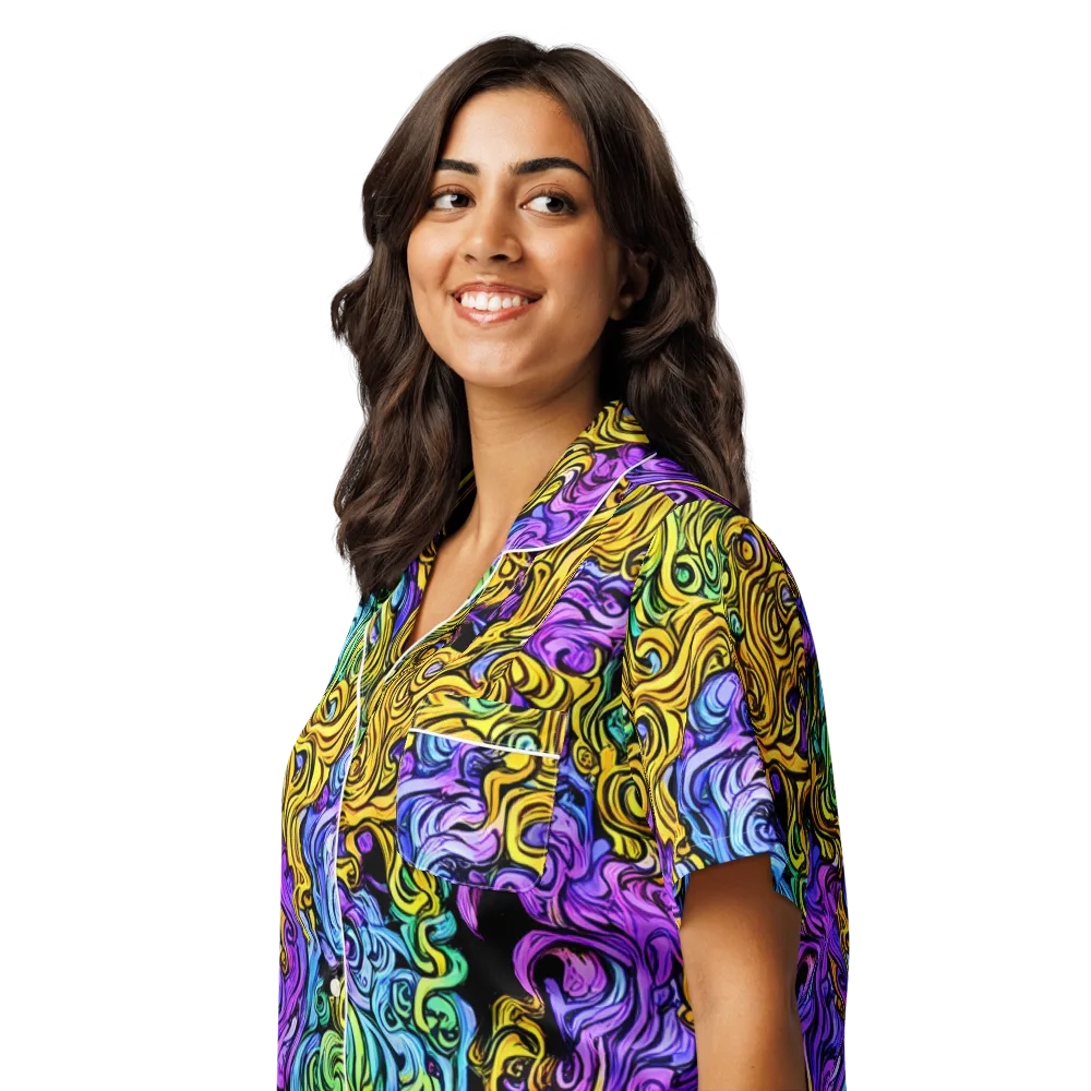 Electric Whorl on Women's Short Sleeve Pajama Top — Left Front