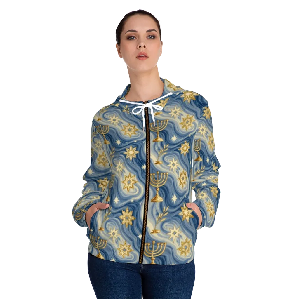 Sapphire Sabbath on Women's Full-Zip Hoodie — Front On Person