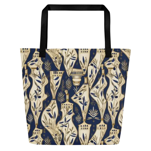 Navy Apothecary on a Large Tote Bag W/ Pocket