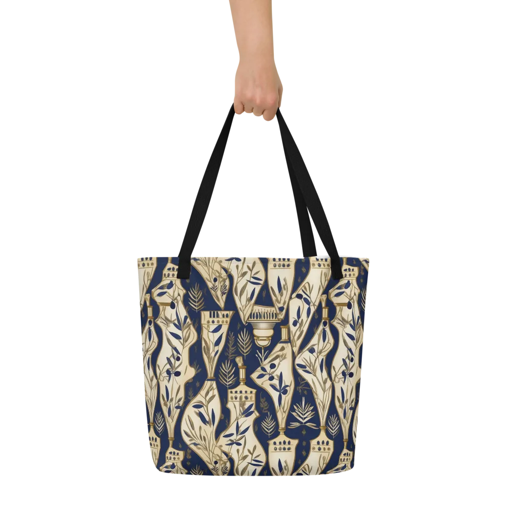 Navy Apothecary on Large Tote Bag W/ Pocket — Front