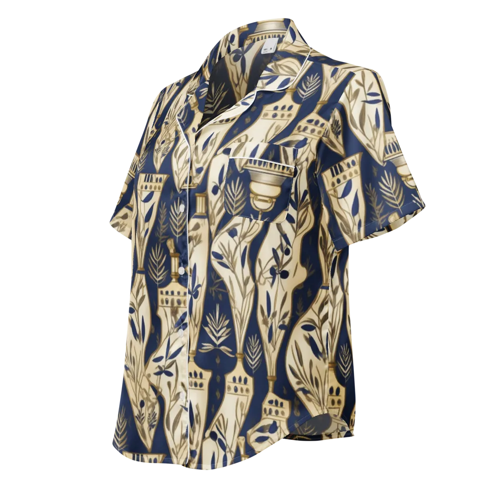 Navy Apothecary on Women's Short Sleeve Pajama Top — Left Front