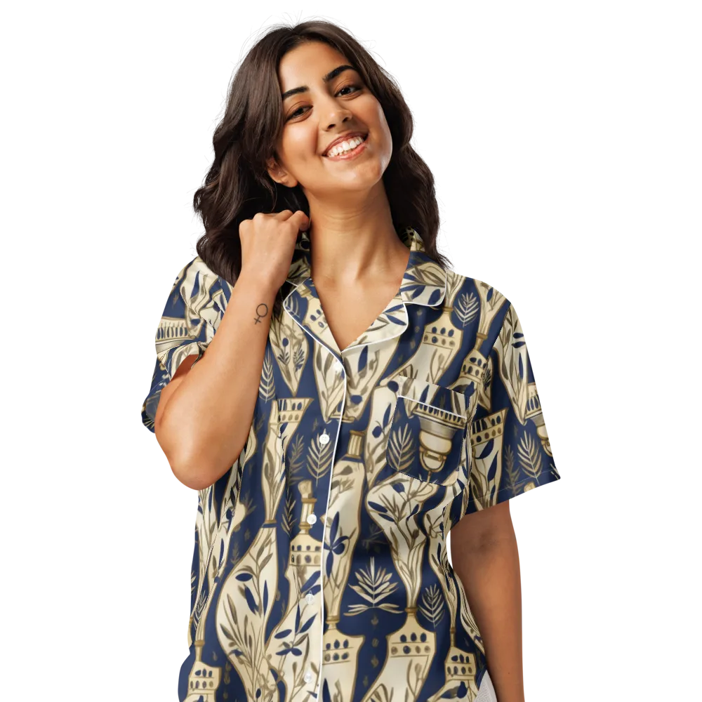 Navy Apothecary on Women's Short Sleeve Pajama Top — Front