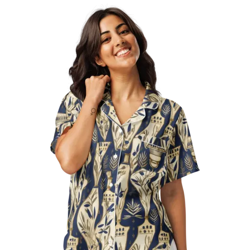 Navy Apothecary on a Women's Short Sleeve Pajama Top