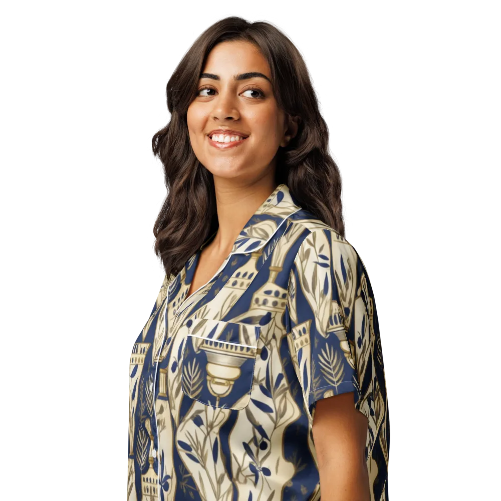 Navy Apothecary on Women's Short Sleeve Pajama Top — Left Front
